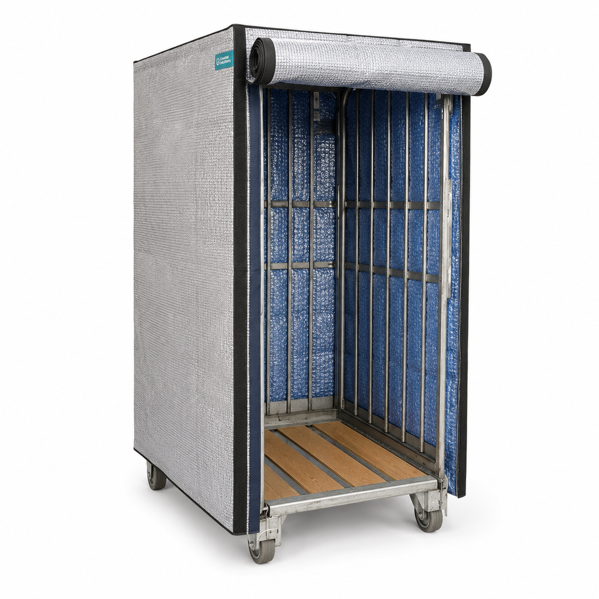 funda isotérmica cubre pallet reutilizable para roll container 85 x 70 x 155 cm con puerta abatible
